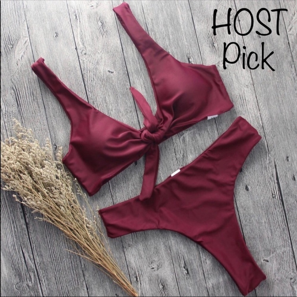 Berry High Waist Knot Bikini
